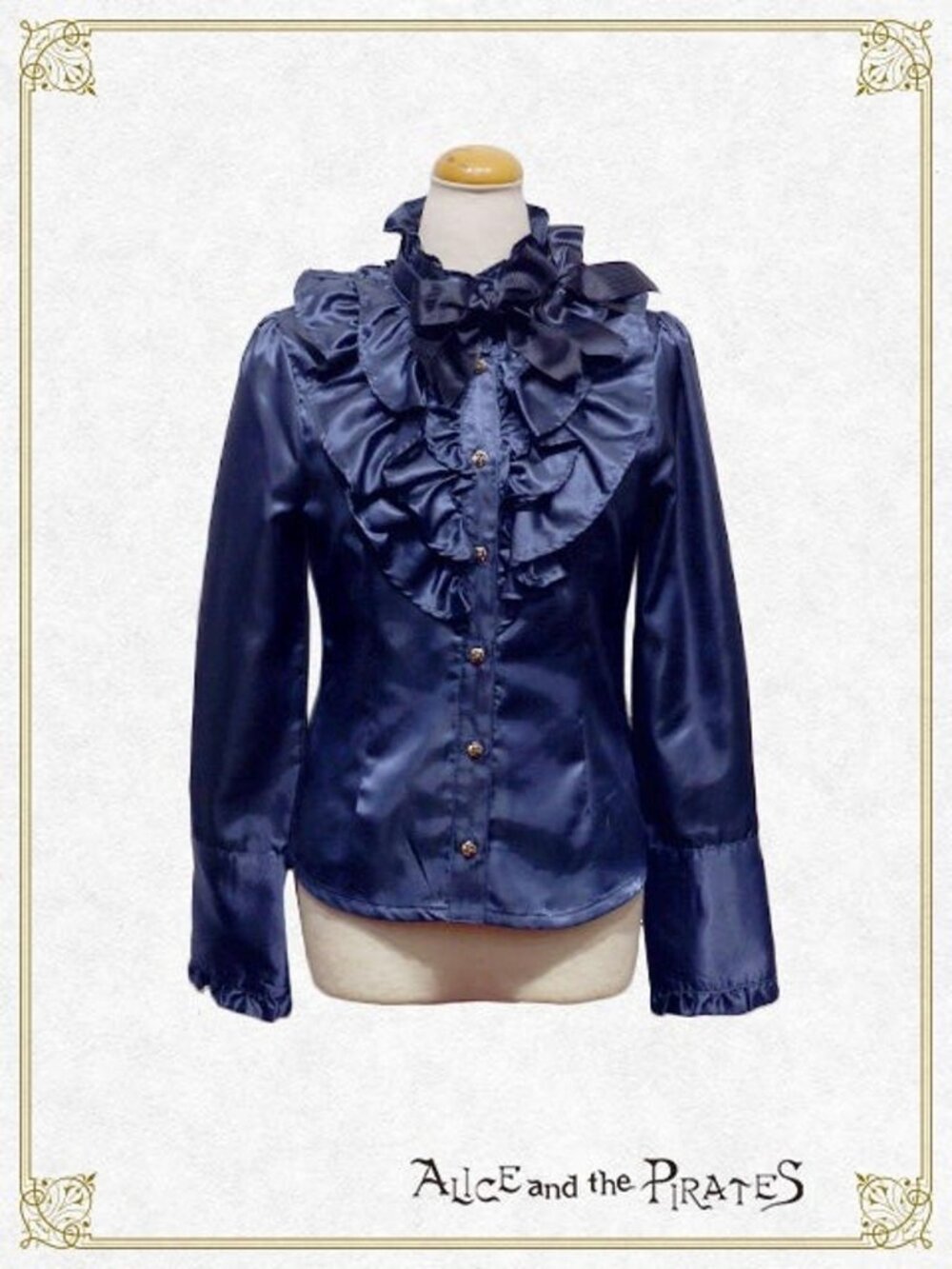 Lolita Blouse: ALICE and the PIRATES Satin Frill Frill Blouse in navy